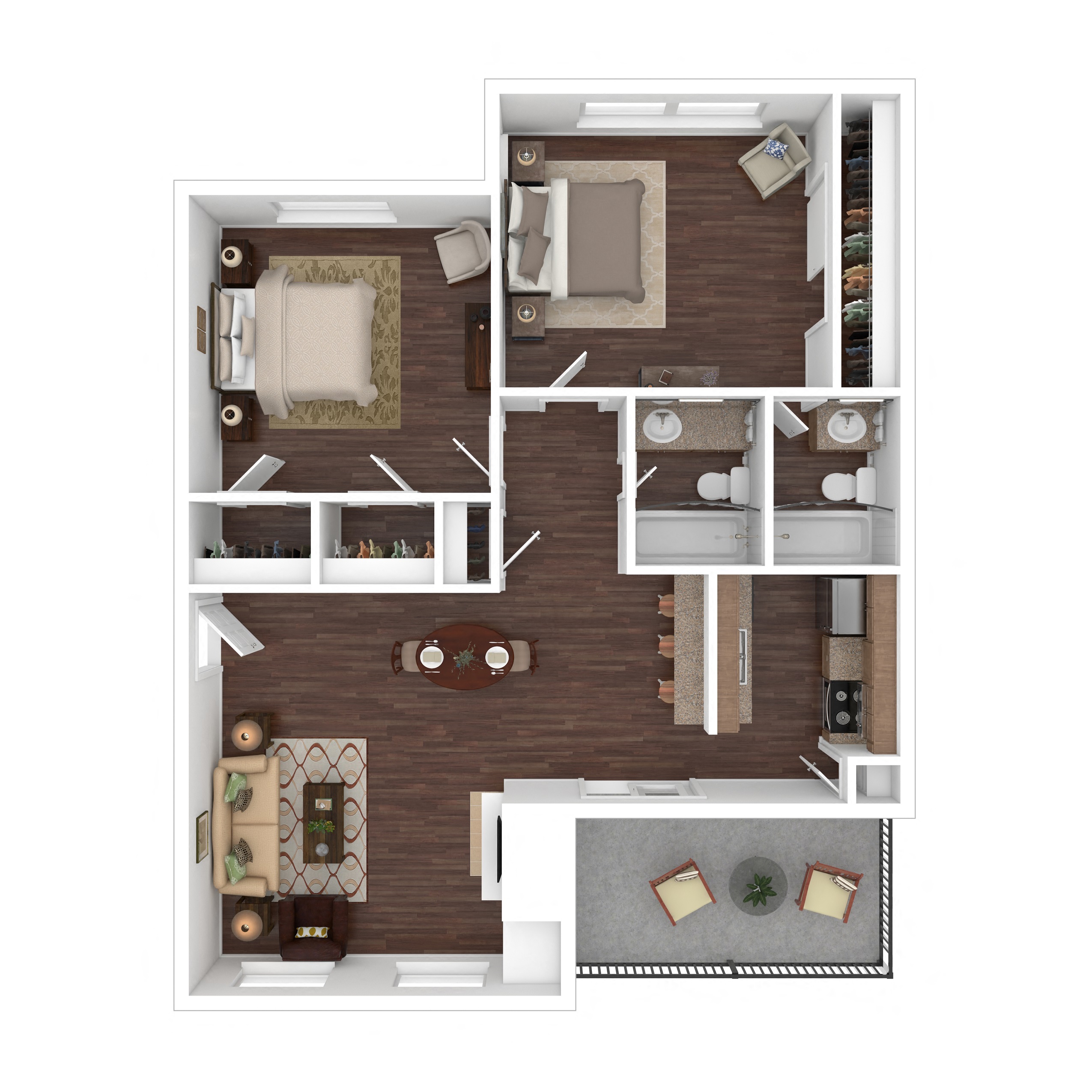 2 Bed 2 Bath 900 Sq. Ft. Floor Plan, Verge Apartments, Dallas, TX
